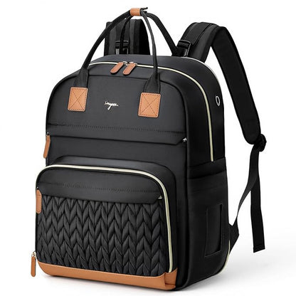 Diaper Bag Backpack - Extra Large Diaper Backpack for 2 Kids Twin, Travel Baby Bags for Mom Dad 25-37L Expandable with Changing Pad, Quilted Pure Black