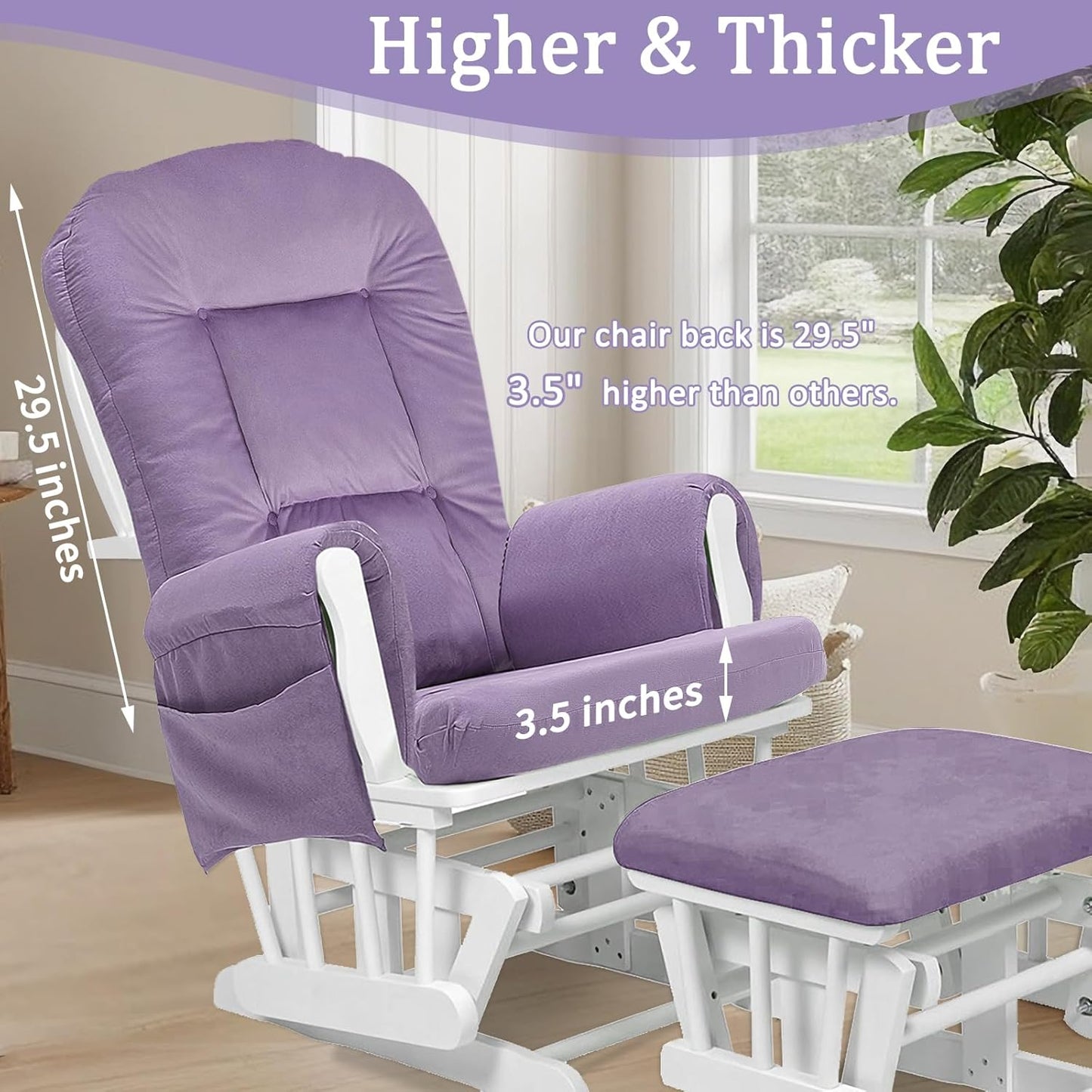 BECHAEO 5PCS Suede Glider Rocker Replacement Cushions with Ottoman Cover Thicken Soft Rocking Chair Cushion Set for Indoor Nursery Glider Rocking Chair, Blue