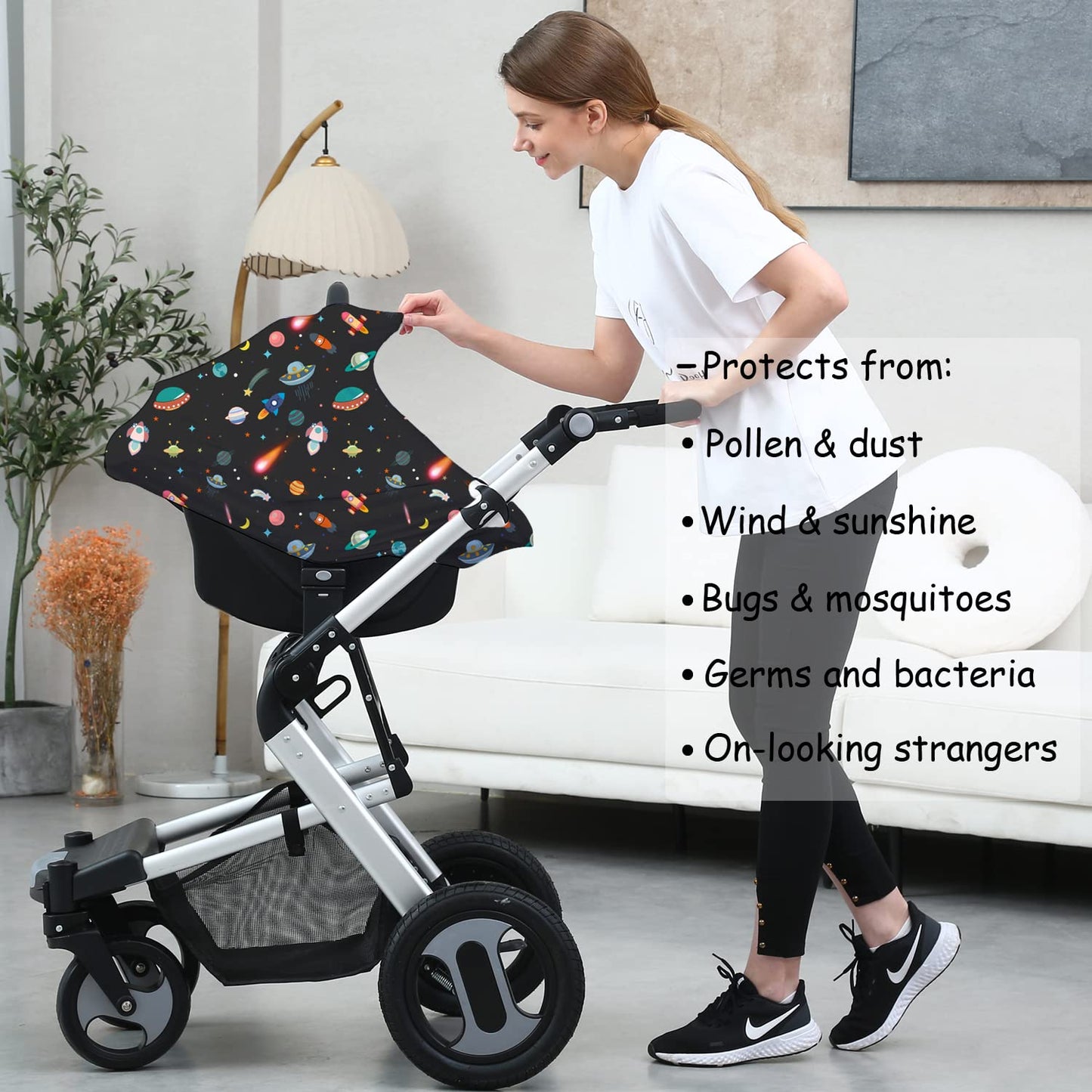 Car Seat Covers for Babies - Multi-use Carseat Canopy Cover Breastfeeding Covers, Stroller Canopy Cover (Navy Dinosaur)