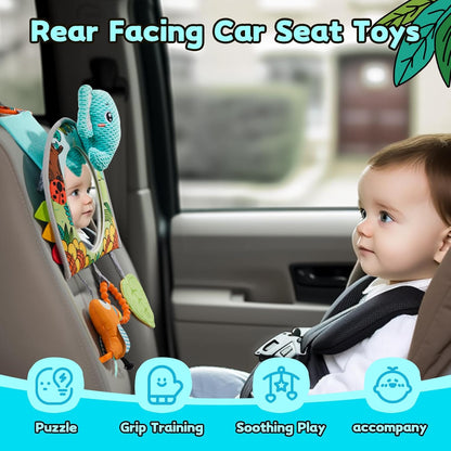 Koty Infant Car Seat Toy - Kick and Play Activity Center with Mirror, Teether and Crinkle Paper, Fun Travel Baby Toy for Rear Car Seat, Easier Drive with Newborns, Babies