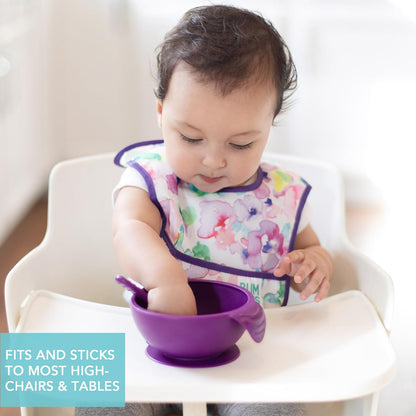 Bumkins Baby Bowl, Silicone Feeding Set with Suction for Baby and Toddler, Includes Spoon and Lid, First Feeding Set, Training Essentials for Baby Led Weaning for Babies 4 Months Up, Sage