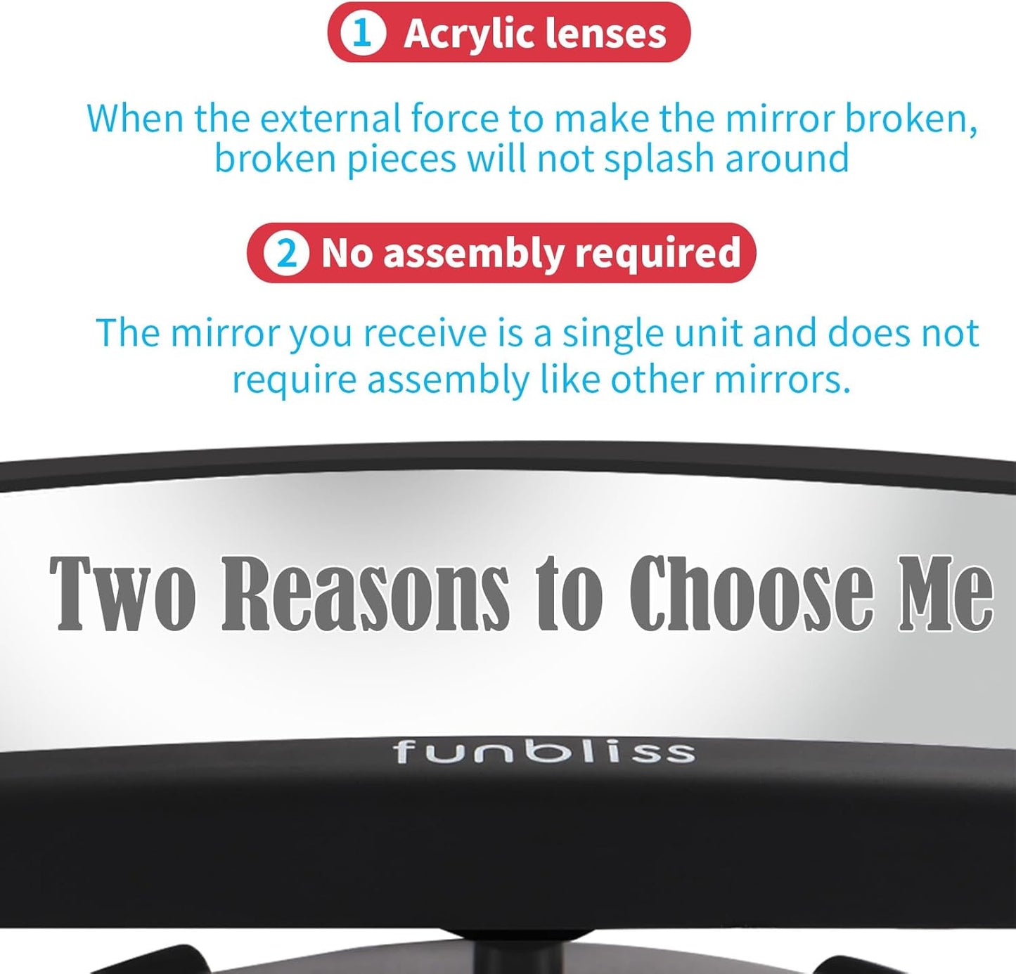 Funbliss Baby Car Mirror Safely Monitor,Car Mirror Baby Rear Facing Seat，No Assembly Required, Safer，Best Newborn, Shatterproof