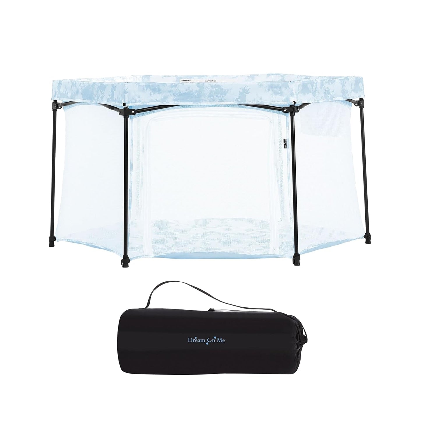 Dream On Me Onyx Baby Playpen, Zipper Access Door, Breathable Mesh Sides, Soft Comfortable Mattress Padded Floor, Easy Fold Design with Travel Carry Bag, Compact Easy to Fold Design - Sky Blue