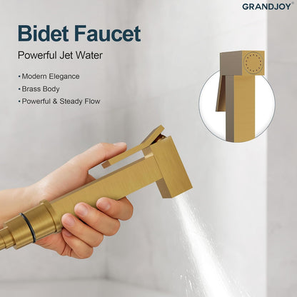 Brushed Gold Hot & Cold Handheld Bidet Sprayer for Toilet, Adjustable Water Pressure Control, SUS304 Stainless Steel Hose Wall Mount Bidet Faucet for Feminine Wash & Cloth Diaper