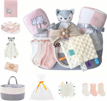 CREVENT Diaper Caddy Organizer, Baby Basket with Handle, Table Organizer for Storage, Portable Car Organizer, Baby Shower Gifts + Gift bag with Ribbon
