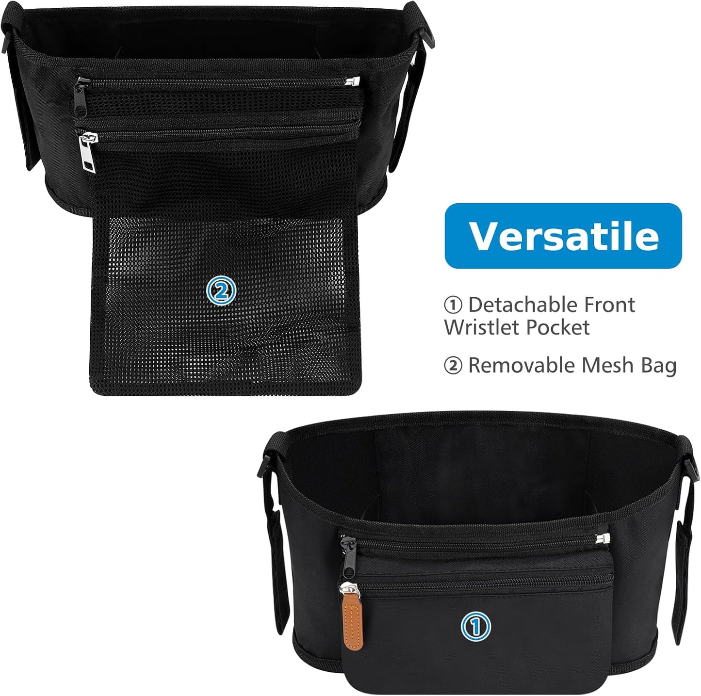Accmor Universal Stroller Organizer with Detachable Phone Bag, Stroller Bag Caddy Organizer Stroller Accessories for Uppababy, Baby Jogger, Nuna, Doona, Britax Strollers