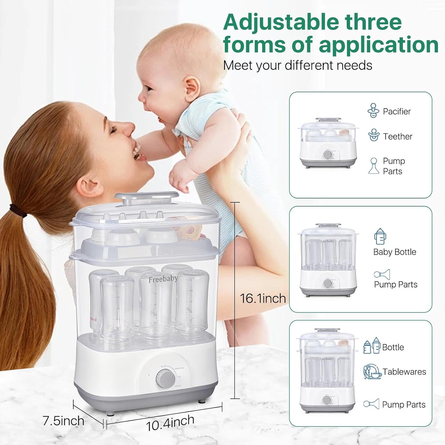 Freebaby Baby Bottle Sterilizer and Dryer,4 in 1 Electric Steam Sanitizer and Dryer for All Baby Bottle,Bottle Sanitizer for Pacifiers&Breast Pump Accessories,8 Bottles Capacity
