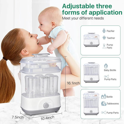 Freebaby Baby Bottle Sterilizer and Dryer,4 in 1 Electric Steam Sanitizer and Dryer for All Baby Bottle,Bottle Sanitizer for Pacifiers&Breast Pump Accessories,8 Bottles Capacity