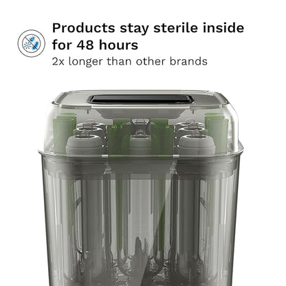 Baby Brezza 10 Minute SuperQuick Bottle Sterilizer + Dryer - Large 8 Bottle Capacity - Steam Sanitization – Universal Fit for All Bottles: Plastic + Glass + Pacifiers + Breast Pump Parts, Stainless
