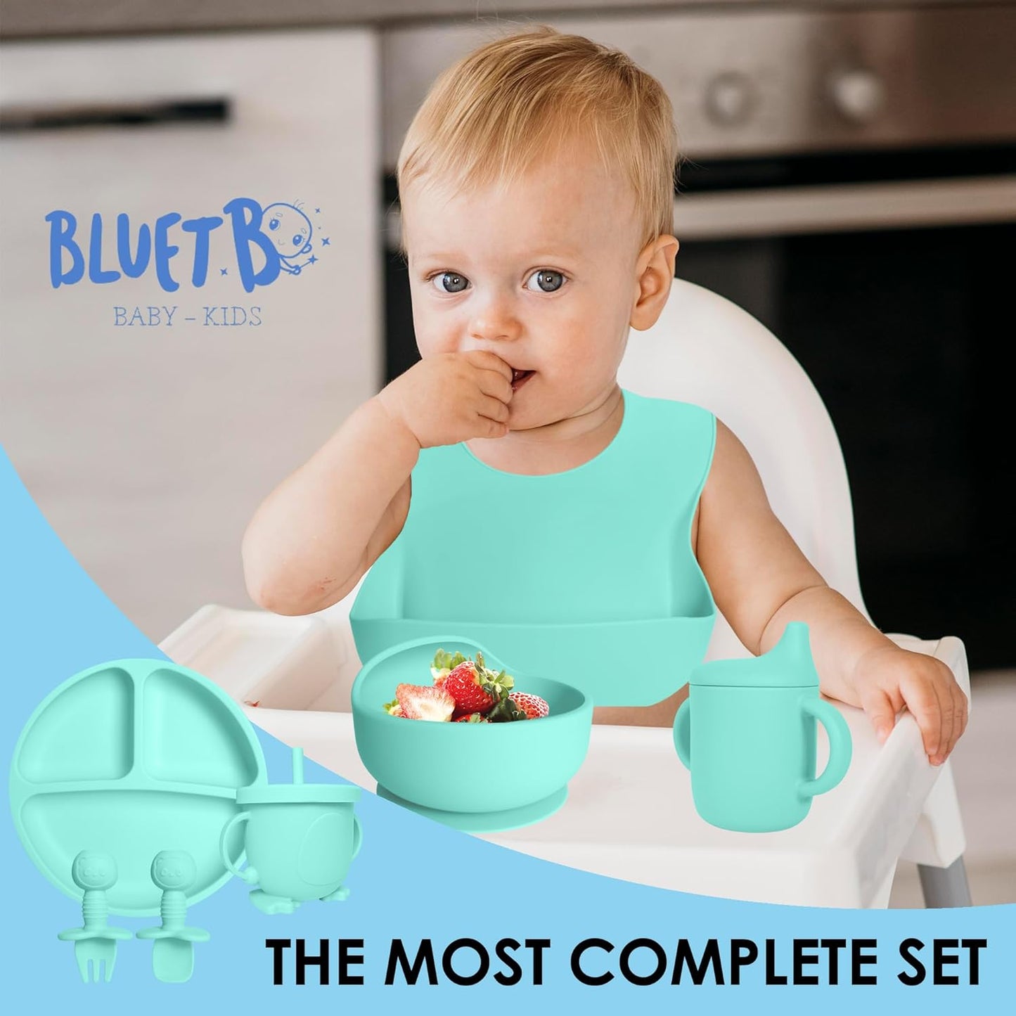 Bluet B- Silicone Baby Feeding Set with Pacifier - Baby Led Weaning Supplies - Baby Spoons, Suction Bowl - Plate - Baby Utensils Set - Silicone Feeding Set for Baby First Foods - 11pcs - Purple