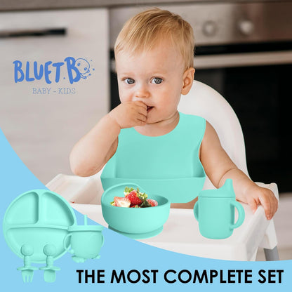 Bluet B- Silicone Baby Feeding Set with Pacifier - Baby Led Weaning Supplies - Baby Spoons, Suction Bowl - Plate - Baby Utensils Set - Silicone Feeding Set for Baby First Foods - 11pcs - Purple