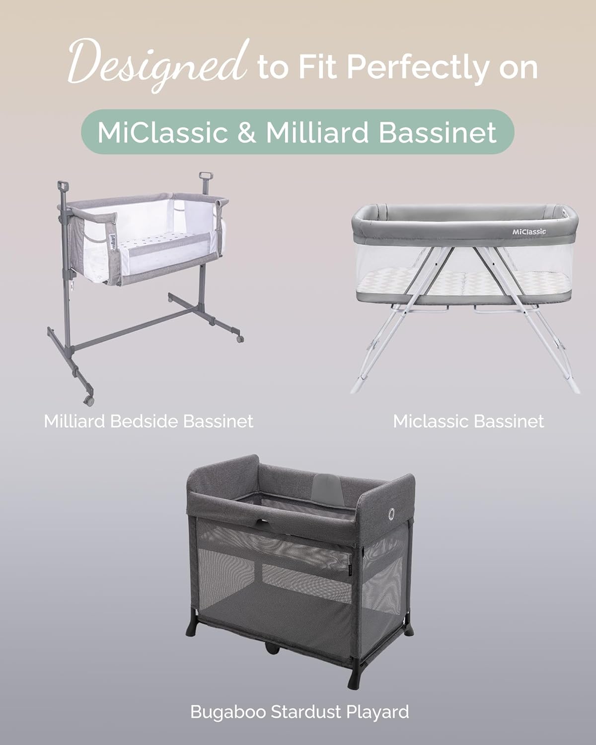 Bassinet Sheets Compatible with Baby Delight Beside Me Dreamer Bassinet, 33x20 for Baby Bedside Sleeper - Buttery Soft, Premium Stretchy Jersey Knit Sheets - Sky + Sage + Cloud, 3 Pack