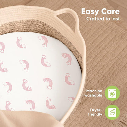 2-Pack Baby Bassinet Sheets Girl, Boy - 33x17 Viscose Derived from Bamboo Bedside Mattress Fitted Bassinet Sheets, Compatible with Halo Bassinest Swivel Sleeper, Baby Delight, Graco (Pecan)