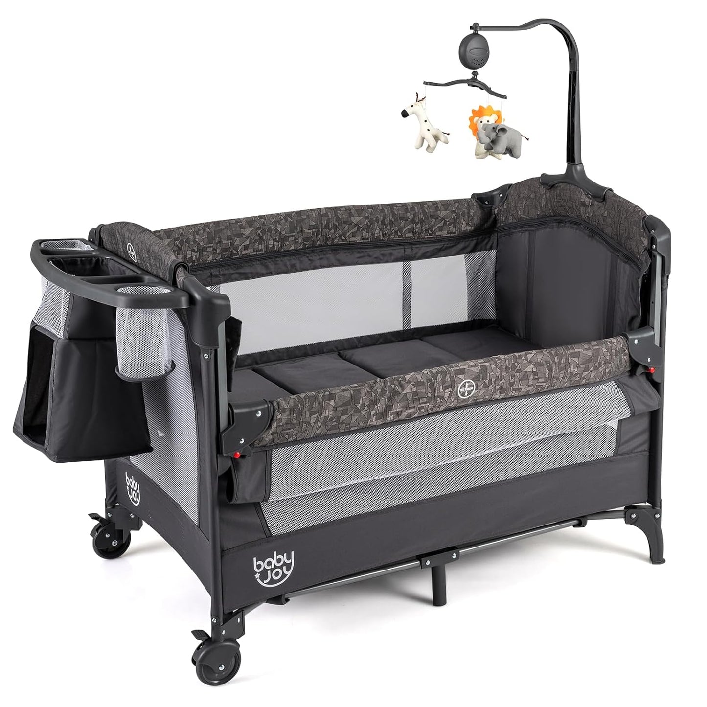 BABY JOY 5-in-1 Pack and Play, Baby Bedside Sleeper with Bassinet, Portable Baby Playard with U-Shaped Diaper Changer, Safety Strap, Multifunction Baby Bassinet Bedside Crib from Newborn to Toddlers