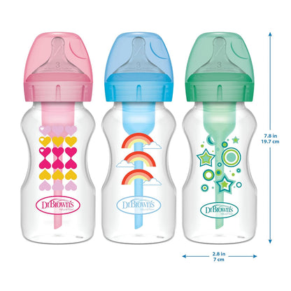 Dr. Brown's Anti-Colic Options+ Wide-Neck Sippy Bottle Starter Kit, 9oz/270mL, with Level 3 Medium-Fast Flow Nipple and Soft 100% Silicone Sippy Spout, Green, BPA-Free, 6m+, 2-Pack