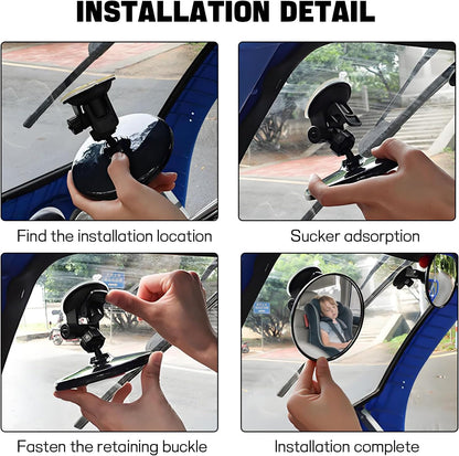 Baby Car Mirror, Auto Rear Facing Mirrors with Suction Cup, 360° Adjustable Wide Angle Convex Rear View Mirrors, Safety Backseat Babies Mirror, Universal Car Interior Accessories