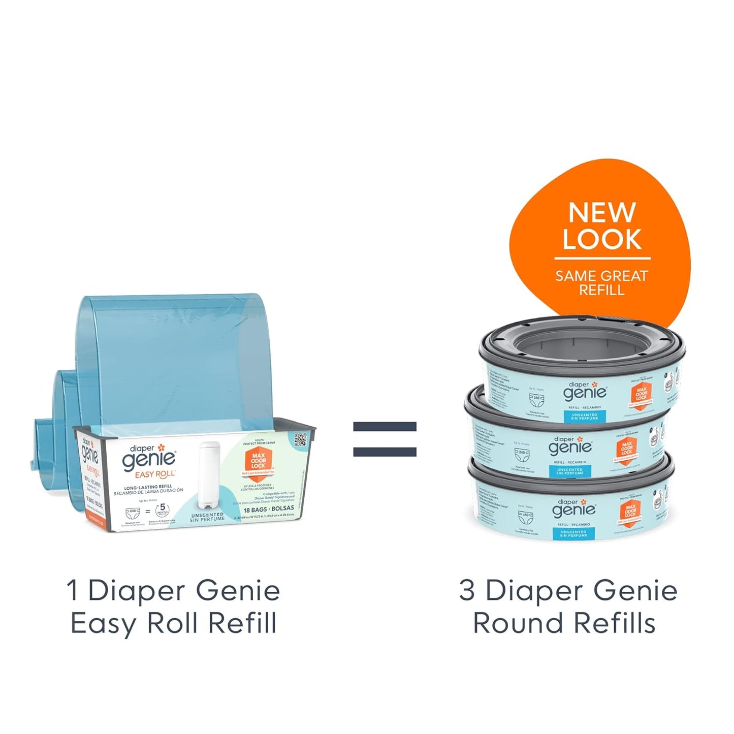 Diaper Genie Signature Pail Includes 1 Easy Roll Refill with 18 Bags | Holds Up to 846 Newborn-Sized Diapers Per Refill