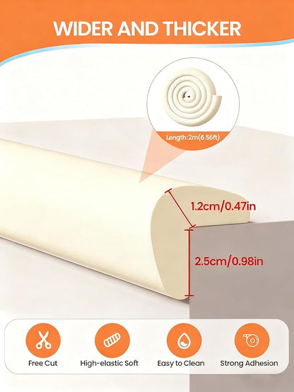 Baby Proof Edge Corner Protector, 6.56FT 0.47''Th L-Shape Furniture Corner & Edge Safety Bumpers with 6 Corners, Pre-Taped, Soft NBR Rubber Foam Desk Edge Cushion Wall Corner Protector（Beige）