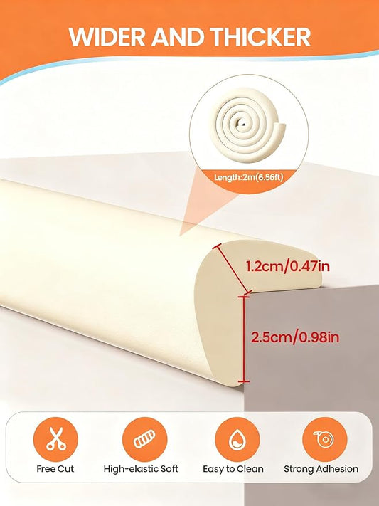 Baby Proof Edge Corner Protector, 6.56FT 0.47''Th L-Shape Furniture Corner & Edge Safety Bumpers with 6 Corners, Pre-Taped, Soft NBR Rubber Foam Desk Edge Cushion Wall Corner Protector（Beige）
