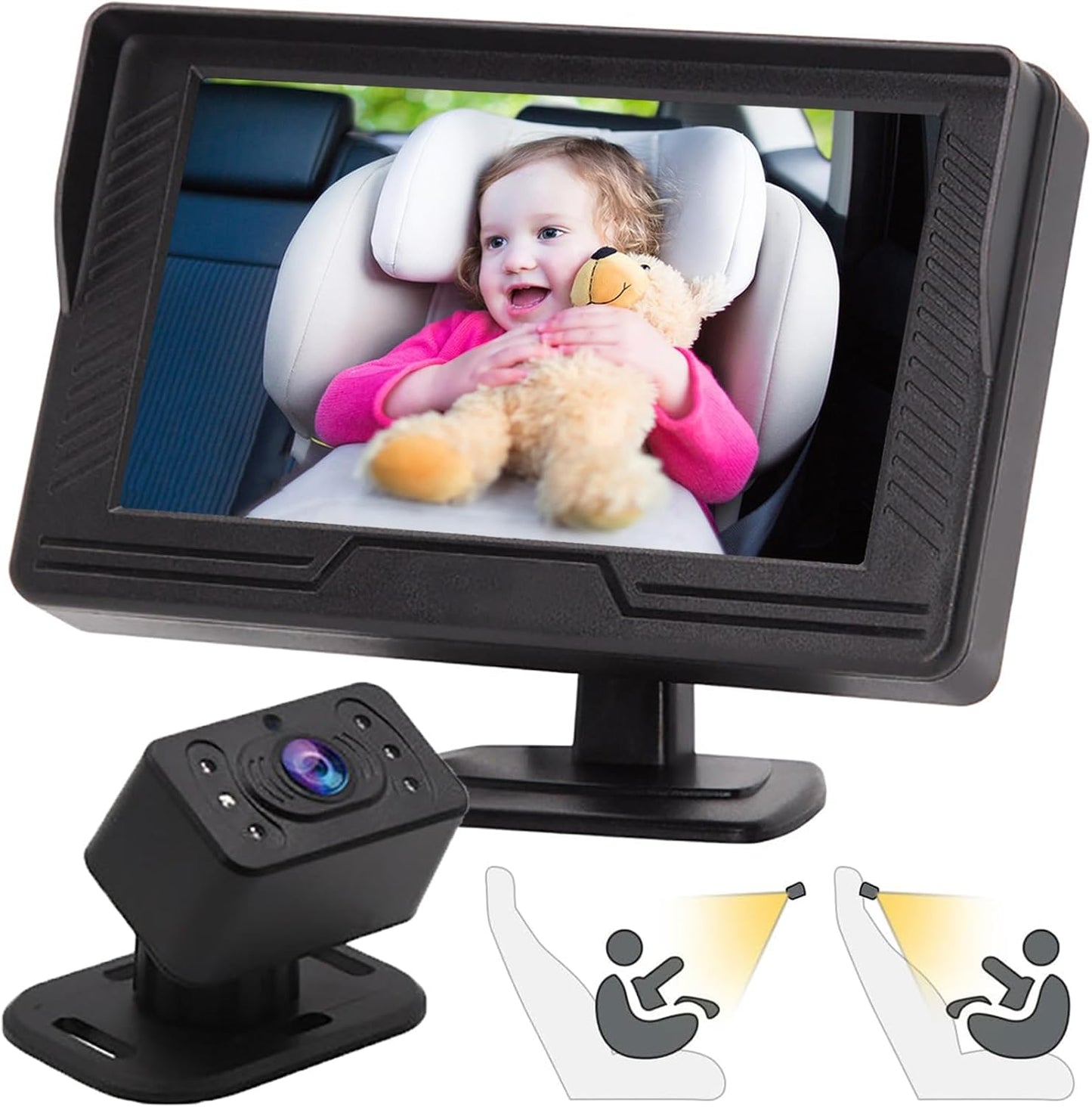 B-Qtech Baby Car Camera Monitor Night Vision HD 1080P Easy to Install 360° Rotating Car Baby Cameras for Back Seat Rear Facing View Infant Gift for Newborns