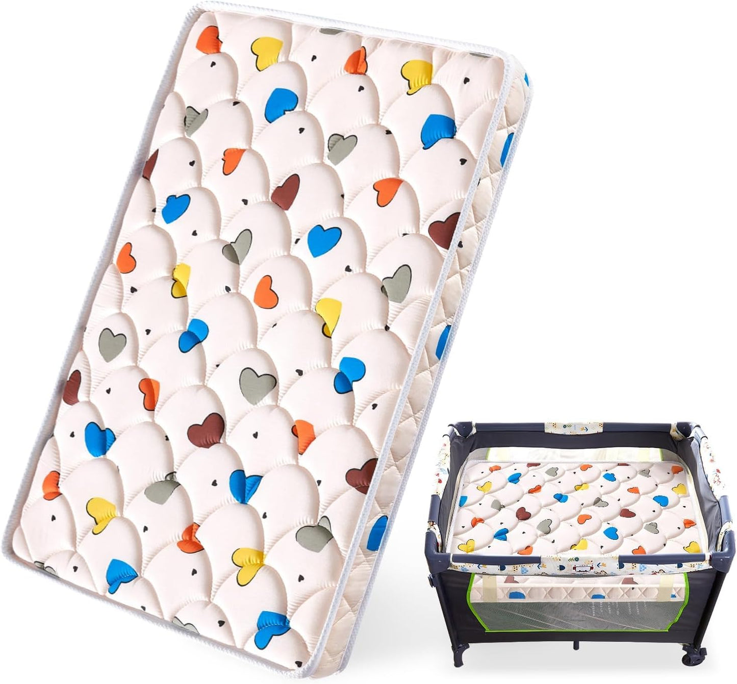 Feisaibaoly Pack and Play Mattress (38 “x26 ”x1.5),Skin Friendly Fabric, Soft, Breathable and Quiet, Provides Baby Friendly Support and Helps Healthy Spine Development,Pack and Play Topper.