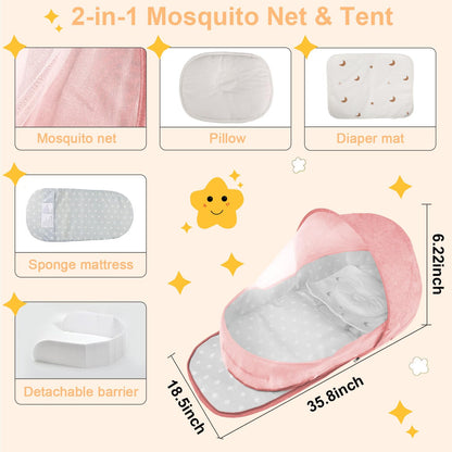 Portable Bassinet for Baby,Baby Bassinets Bedside Sleeper for Travel & Home,Foldable Bedside Crib with Breathable Mesh,Lightweight with Carry Bag & Storage Pocket,Safe Cosleeping Design for Infant