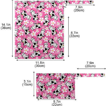 visesunny Leopard Grain 2Pcs Wet Bag with 2 Zippered Pockets Snap Handle Washable Reusable Roomy for Travel,Beach,Pool,Daycare,Stroller,Diapers,Dirty Gym Clothes, Wet Swimsuits, Toiletries