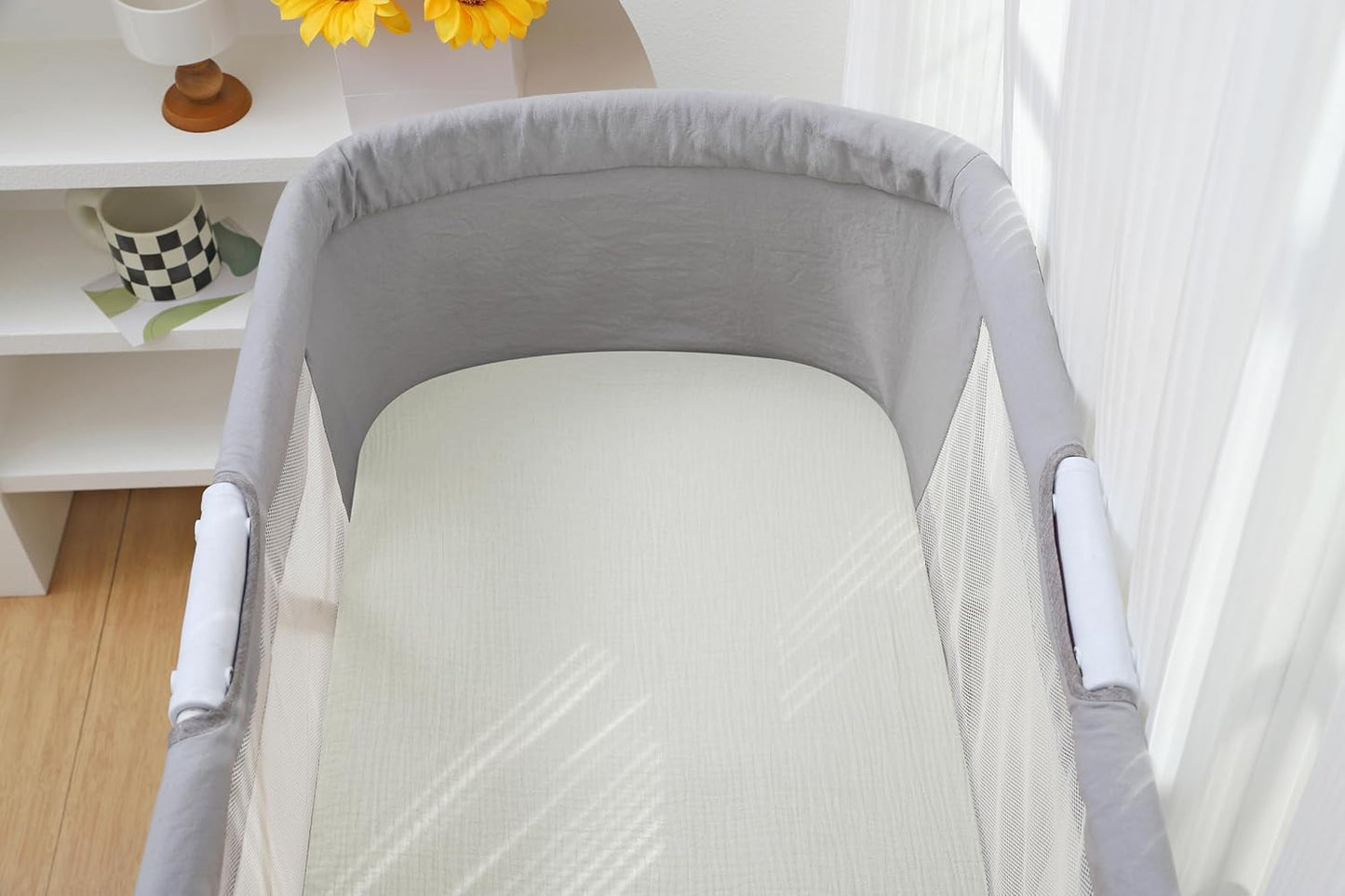 Onacosht Muslin Bassinet Sheets 33" x 19" Compatible with Mika Micky, KoolaBaby (3 in 1), BabyBond, HARPPA and RICUTON Bedside Bassinet, 2 Pack for Baby Boy and Girl, Natural and Rainbow