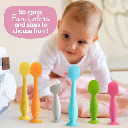 Bumco Mini Baby Diaper Cream Spatula with Case - BPA-Free Silicone Diaper Spatula with Suction Cup, Wipe-Clean Baby Bum Brush, Mom-Invented Butt Paste Applicator (Blue)