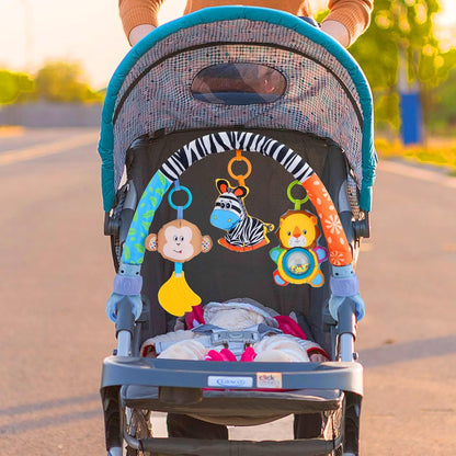 Baby Activity Stroller Arch Toys,Car Seat Toys for Adjustable Bouncer Arch Crib Bassinet Hanging Toys Mobile Clip on Stroller Developing Motor Infants Toddlers Skills with Rattle,Mirror,Teether Gift