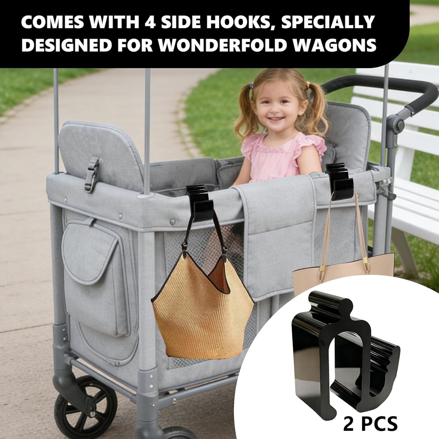 Universal Wagon Accessories, Upgraded Side Hooks with 30kg Load Capacity - Sturdy Stroller Hooks & Space-Saving Travel Organizer for All Stroller Wagon(4PCS)
