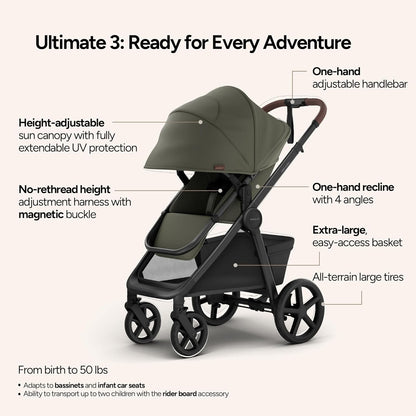 Mompush Ultimate2 Baby Stroller, Premium Convertible Full-Size Stroller for Toddler, Reversible Seat with One Hand Recline Adjustment, Car Seat Adapter Included