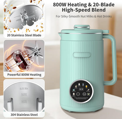 ANHANE 35oz Soy Milk Maker Machine: 8-in-1 Nut Milk Maker for Oat Milk, Vegan Drinks, Baby Food Blender - Plant-Based Milk Machine with Stainless Steel, LED Touch, Auto Shutoff (Green)