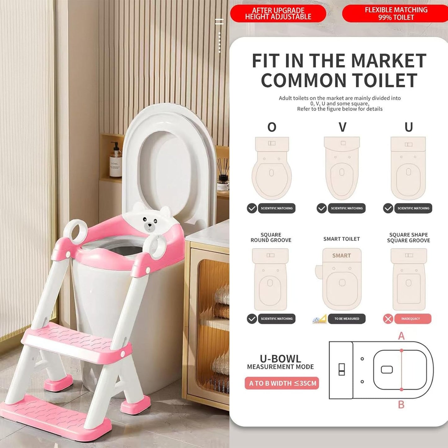 PandaEar Toilet Potty Training Seat with Step Stool Ladder, Comfortable Safe Potty Seat with Anti-Slip Pads Ladder & Bear Design for Kids Boys Toddlers -Grey