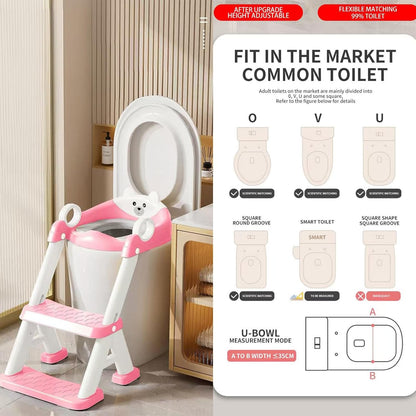 PandaEar Toilet Potty Training Seat with Step Stool Ladder, Comfortable Safe Potty Seat with Anti-Slip Pads Ladder & Bear Design for Kids Boys Toddlers -Grey
