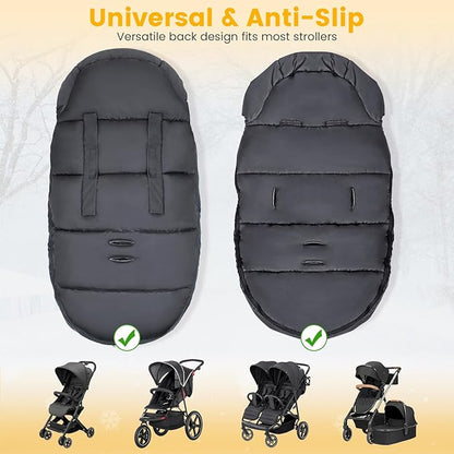 Orzbow Universal Stroller Footmuff, Winter Baby Stroller Bunting Bag, Warm Coral Fleece Stroller Sleeping Bag for Cold Weather, Waterproof & Windproof, Baby Winter Must Have, Black
