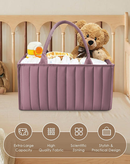 SWEET DOLPHIN 2-Pack Quilted Diaper Caddy Organizer – Premium Puffer Style Nursery Storage Bins – Water-Resistant & Wipeable Changing Table Organizer – Trendy Tote for Home & Car Travel - Mocha Brown