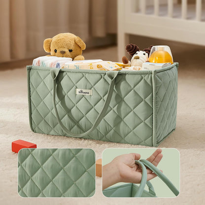 SUNVENO Quilted Diaper Caddy Organizer, Soft Padded Baby Diaper Caddy with Removable Dividers, Large Nursery Storage Basket for Diapers, Wipes and Baby Essentials, Portable Nursery Organizer, Brown