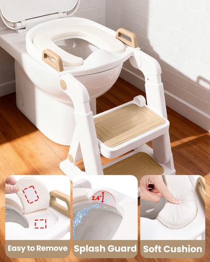 Potty Training Seat, Primlect Upgrade Ultra-Stable Toddler Toilet Seat for Kids Boys Girls, 2 in 1 Potty Training Toilet with Step Stool, Adjustable Seat and Ladder, Non-Slip Pad, Splash Guard (Grey)