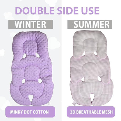 Infant Carseat Insert, 2-in-1 Reversible Baby Car Seat Cushion for Newborn Toddler Head & Body Support Car Seat Pad for Carseats, Strollers, Swings, Bouncers(Purple)