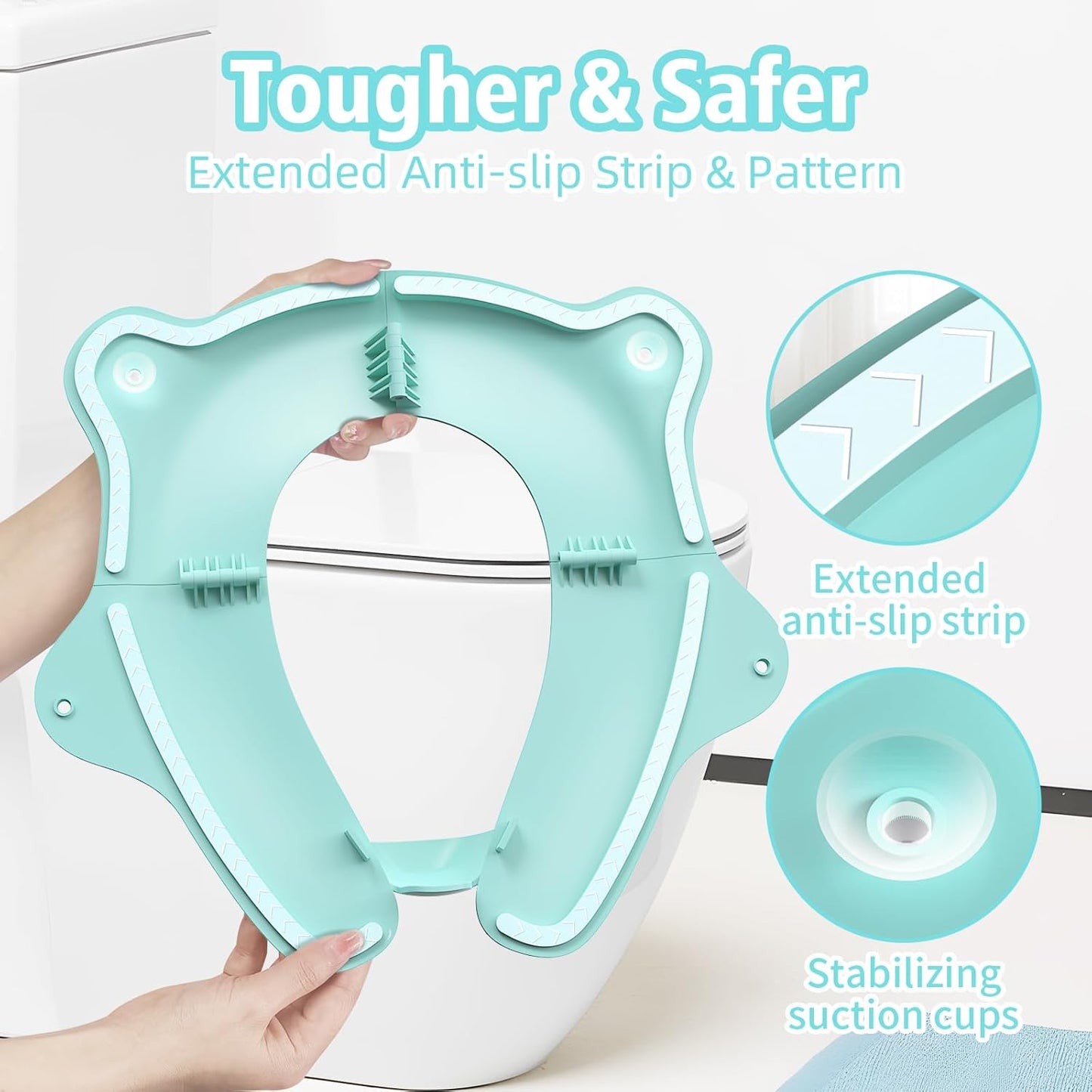 Foldable Travel Potty Seat for Toddler, Portable Toilet Training Seat for Kids on The Go, Fits Round & Oval Toilets with Non-Slip Base & Travel Bag for Car Airplane Essentials, Grey