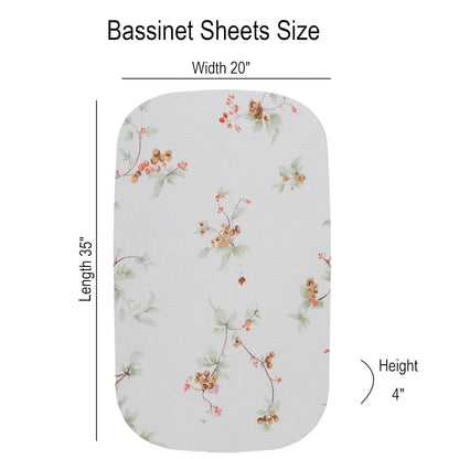 Onacosht Muslin Bassinet Sheets 3 Pack, 100% Cotton Baby Fitted Sheet 33" x 19" Compatible with Mika Micky, KoolaBaby (3 in 1), BabyBond, HARPPA and RICUTON Bedside Bassinet, Green, Floral and Cactus