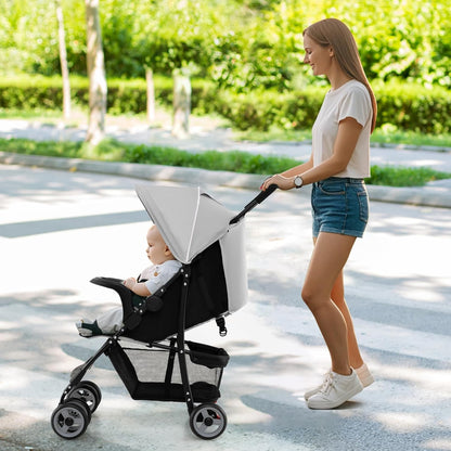 Baby Joy Lightweight Stroller, Compact Toddler Travel Stroller for Airplane, Infant Stroller w/Adjustable Backrest/Footrest/Canopy, 5-Point Harness, Storage Basket, Easy One-Hand Fold (Gray)