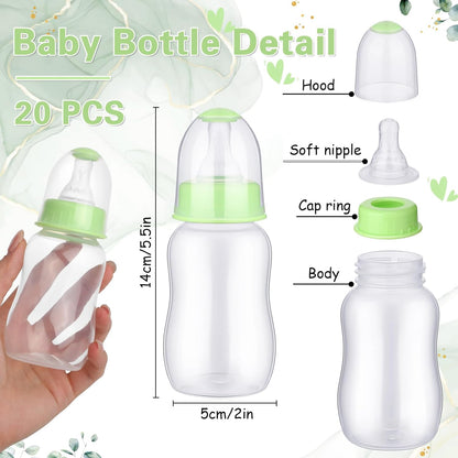 TrelaCo Bottle Chug Baby Shower Game 20 Pcs Baby Bottles Shower Favor with 1 Greenery Theme Sign for Gender Reveal Party Supplies Gifts(Green)