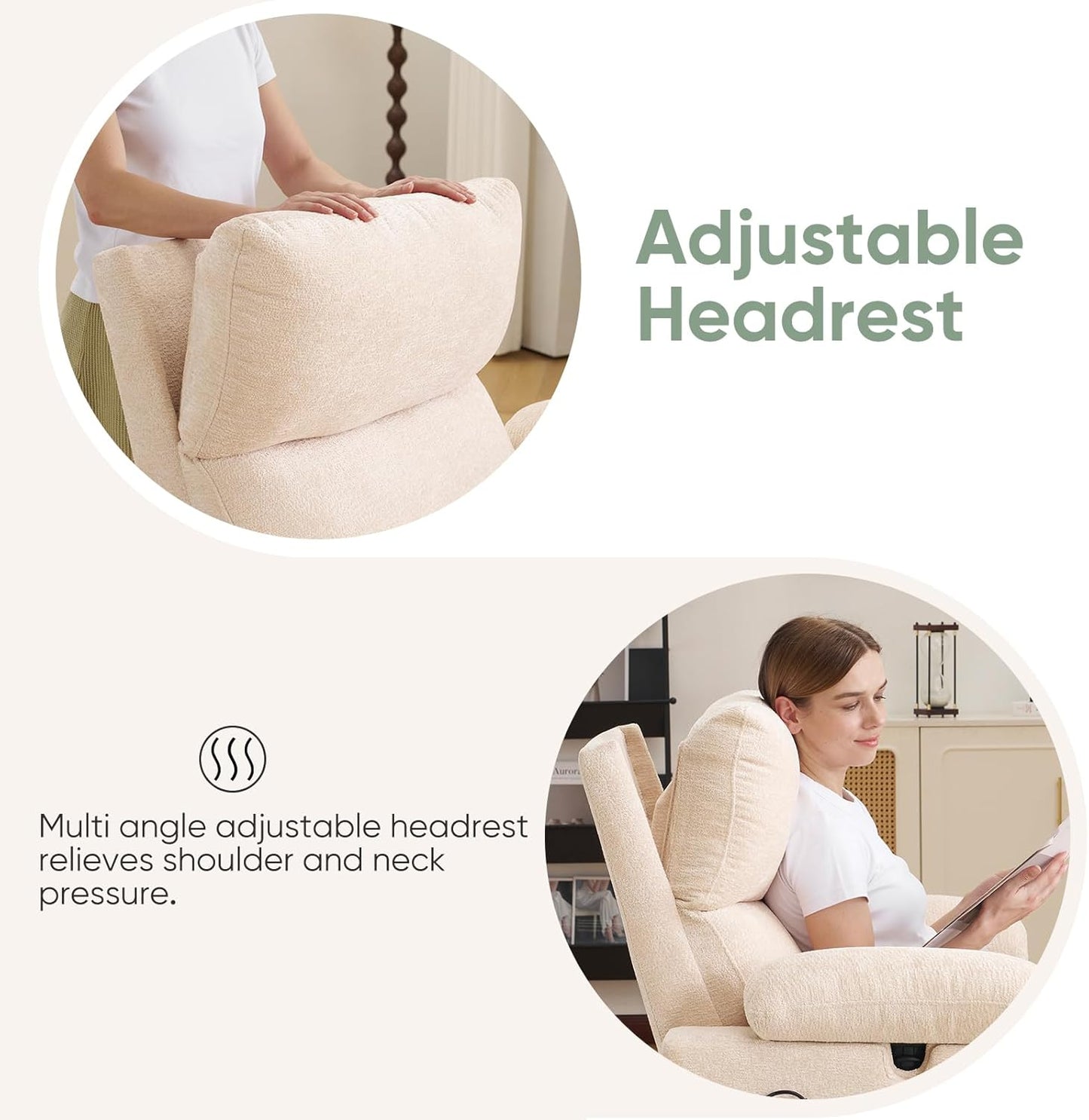 Rocking Chair Nursery with Adjustable Armrest for Breastfeeding, Glider Recliner Nursery Chair with Massage and Heat, Power Swivel Rocker Recliner with Adjustable Headrest, Corduroy, Beige