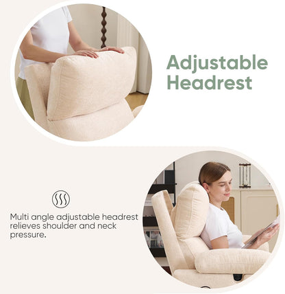 Rocking Chair Nursery with Adjustable Armrest for Breastfeeding, Glider Recliner Nursery Chair with Massage and Heat, Power Swivel Rocker Recliner with Adjustable Headrest, Corduroy, Beige