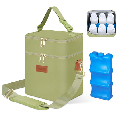 PIIOSER Breastmilk Cooler Bag with Ice Pack Fits 6 Baby Bottles Up to 9 Ounce, Insulated Baby Bottle Tote Bags, Double Layer Waterproof Leak-Proof with Shoulder Strap for Nursing & Working Mom (Grey)