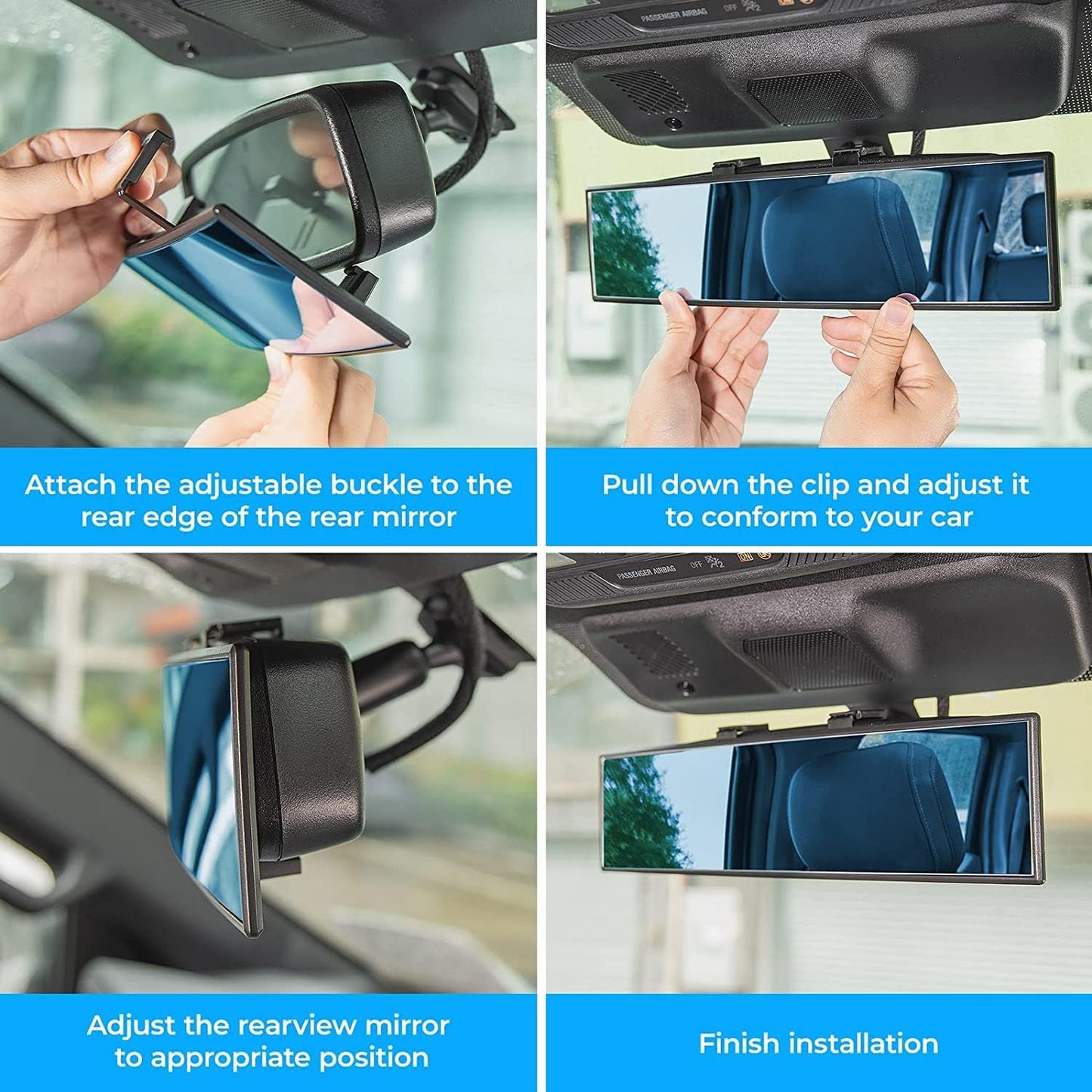 JOYTUTUS Rear View Mirror, Universal 11.81 Inch Panoramic Convex Interior Clip-on Wide Angle Mirror to Reduce Blind Spot Effectively for Car SUV Trucks -Clear