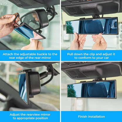 JOYTUTUS Rear View Mirror, Universal 11.81 Inch Panoramic Convex Interior Clip-on Wide Angle Mirror to Reduce Blind Spot Effectively for Car SUV Trucks -Clear