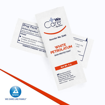 Dynarex White Petrolatum, Petroleum Jelly Ointment to Help Prevent and Treat Skin Irritation, Diaper Rash and Dryness, White, 144 Individual 5 Gram Foil Packs, Dynarex White Petrolatum